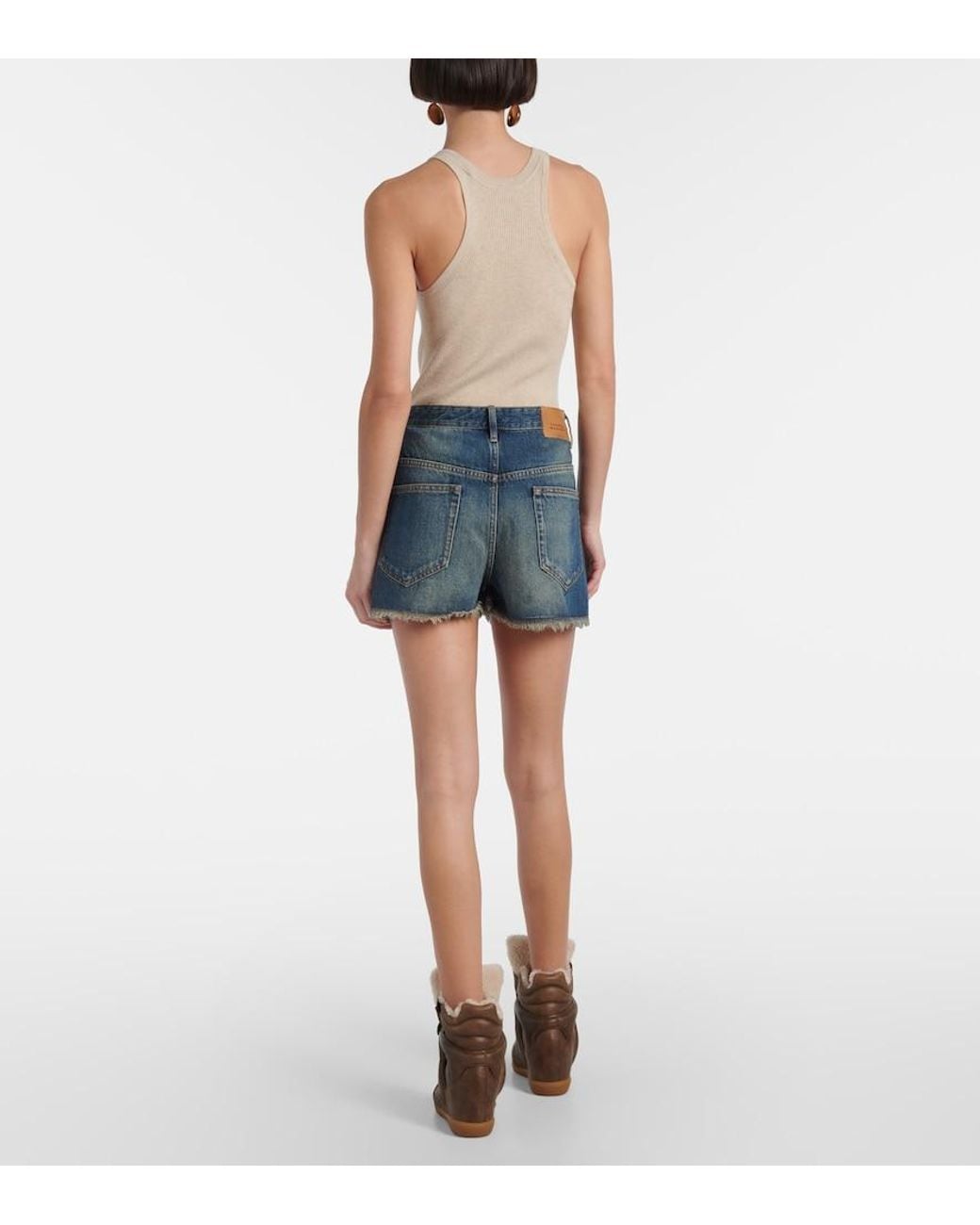 Isabel Marant Blue 'Lesia' Shorts With Fringed Hem