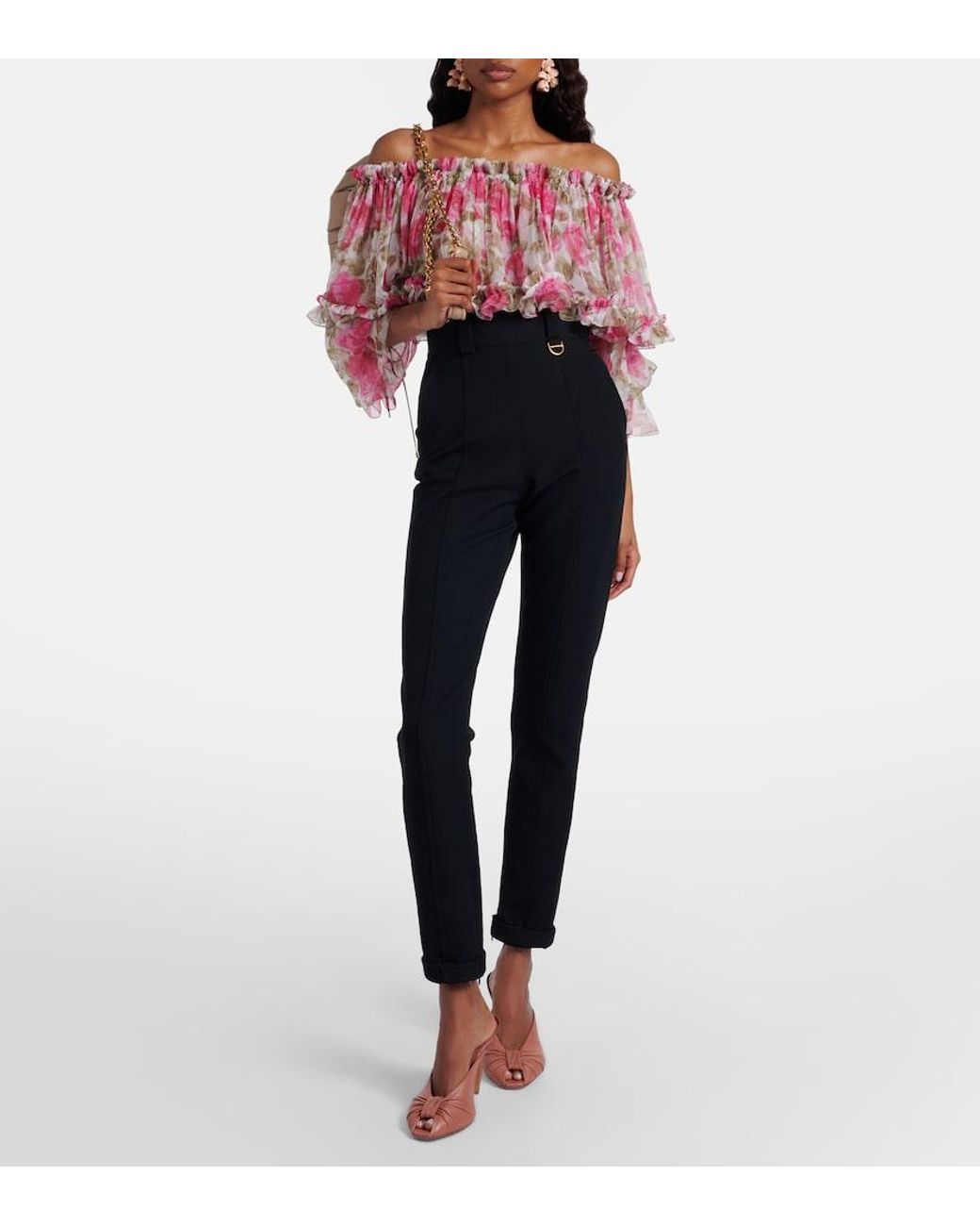 Chloé Pink Floral Off-Shoulder Silk Top