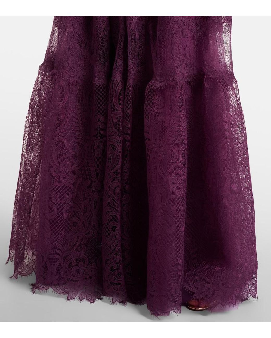 Costarellos Purple Belted Lace Gown