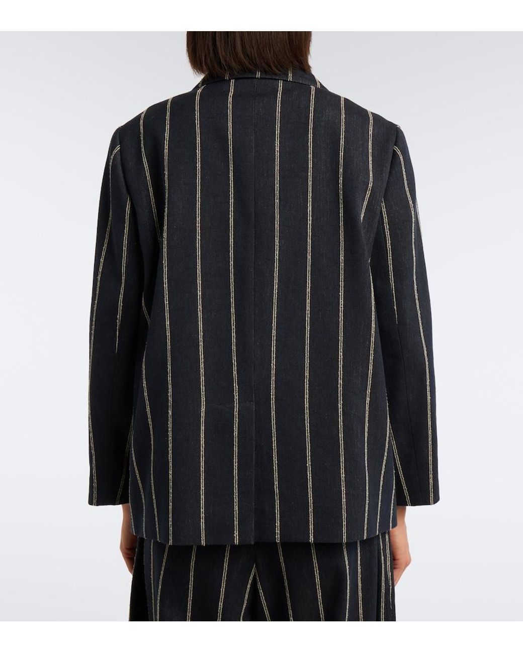 Brunello Cucinelli Blue Striped Cotton And Linen Blazer