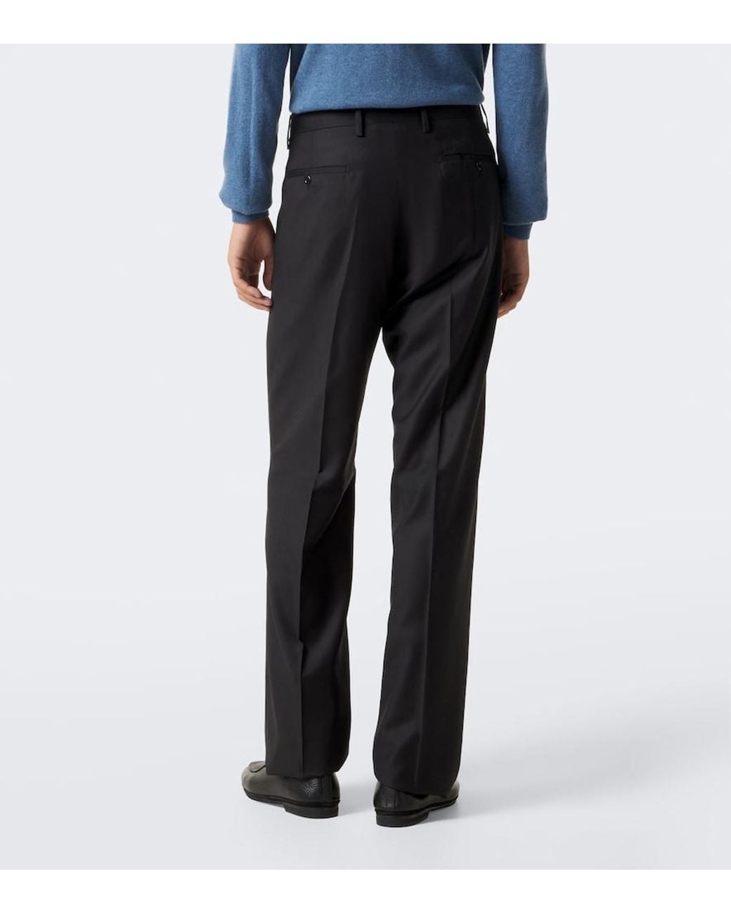 Rubinacci Black Virgin Wool Wide-Leg Pants for men