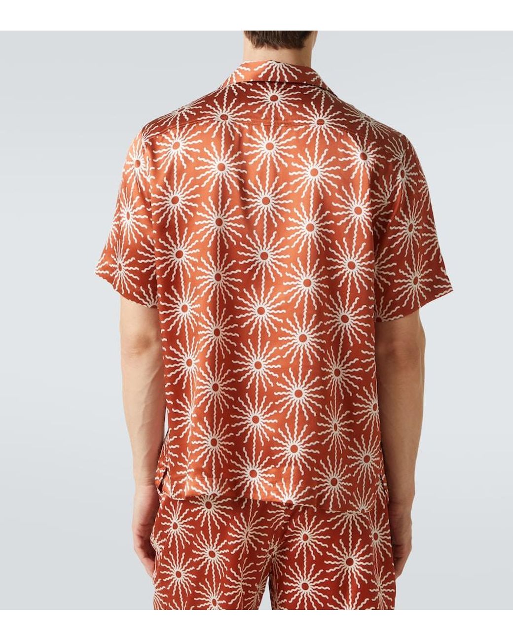 Frescobol Carioca Red Roberto Printed Silk Bowling Shirt for men