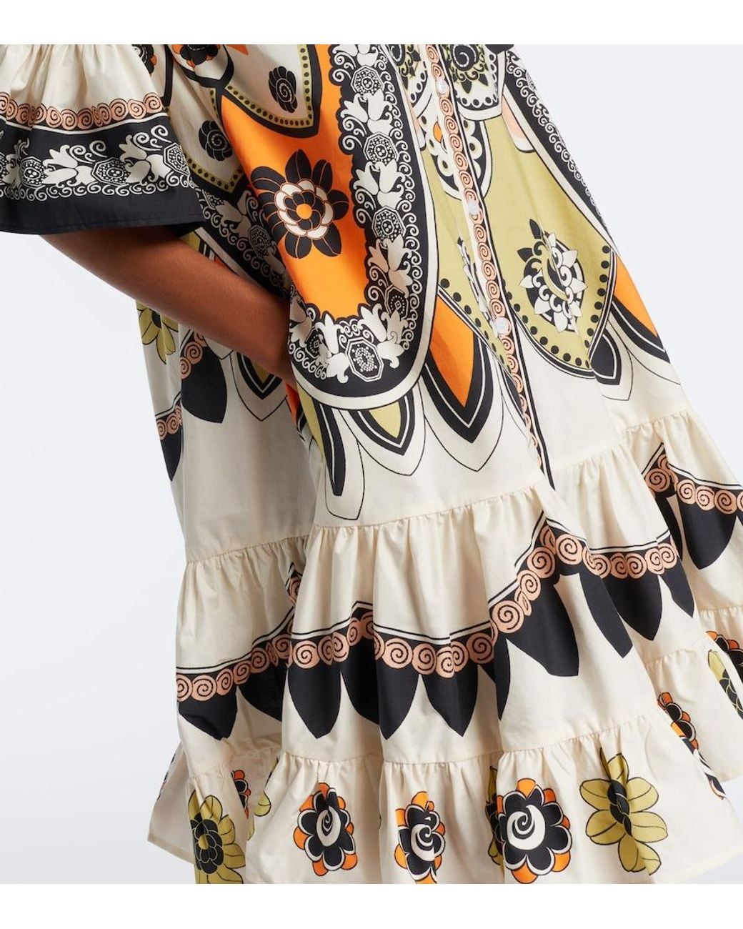 LaDoubleJ White Printed Tiered Cotton Poplin Minidress