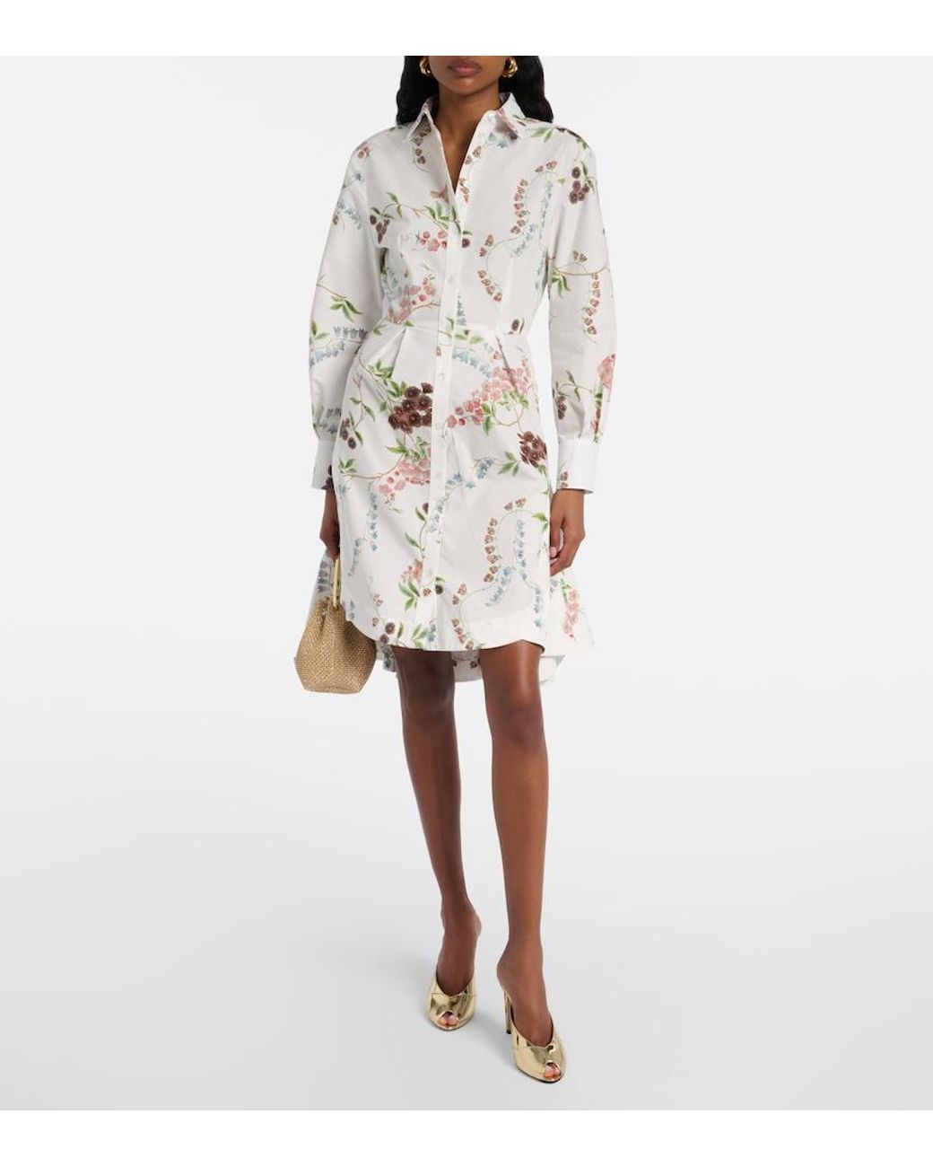Erdem White Floral Cotton Poplin Shirt Dress