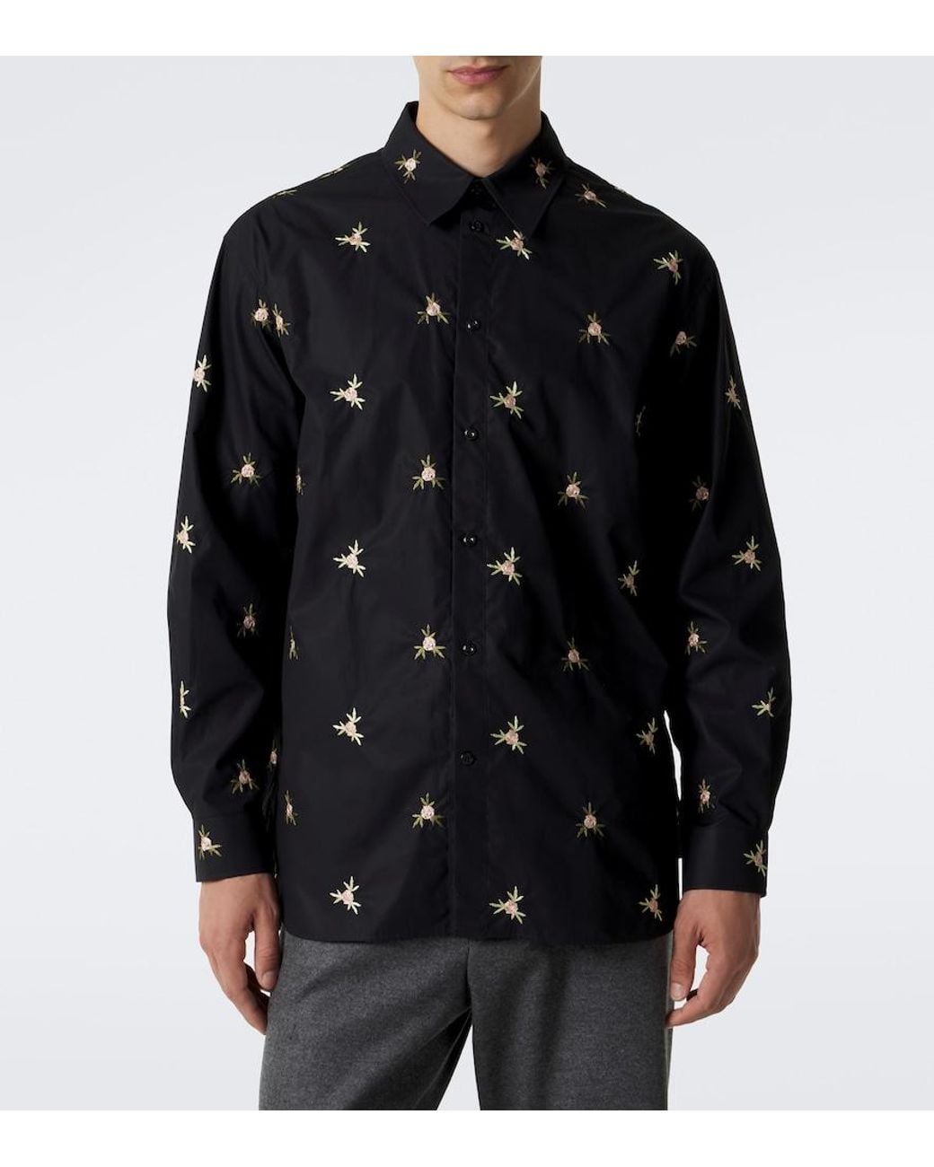 Simone Rocha Black Embroidered Cotton Poplin Shirt for men