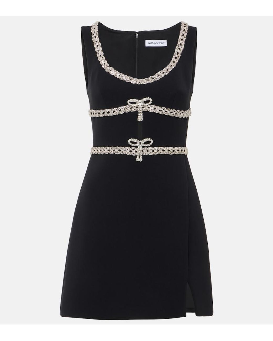 Self-Portrait Black Crystal-Embellished Crepe Minidress