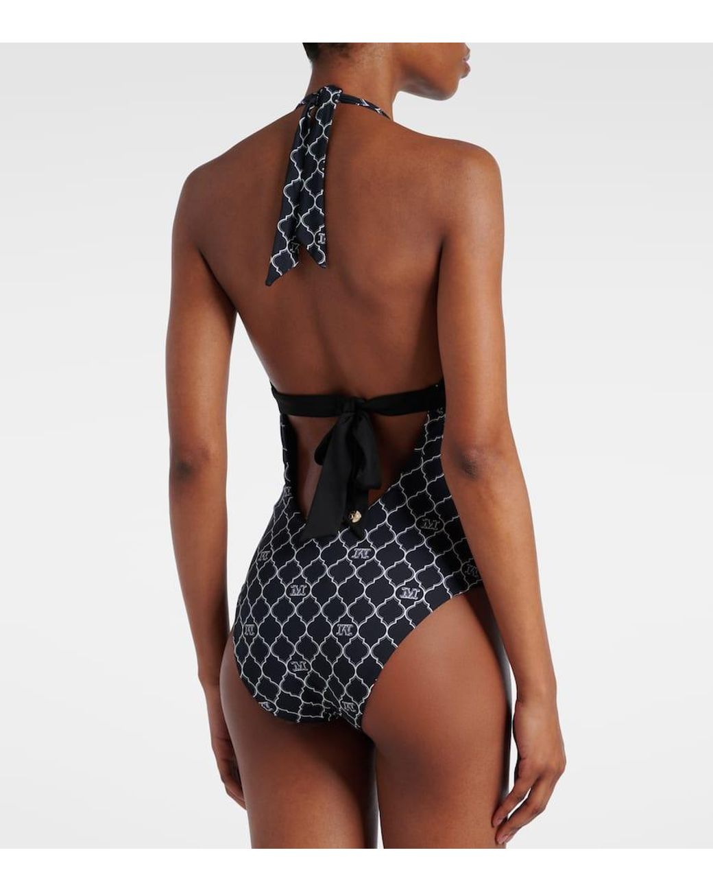 【Max Mara】Calenda ホルターネック 水着☆関税込 Max Mara Calenda Printed Halterneck Swimsuit in Black | Lyst