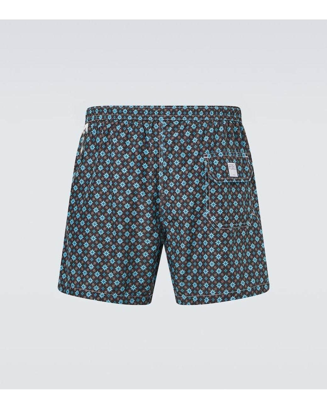 Fedeli Blue Madeira Printed Swim Trunks for men