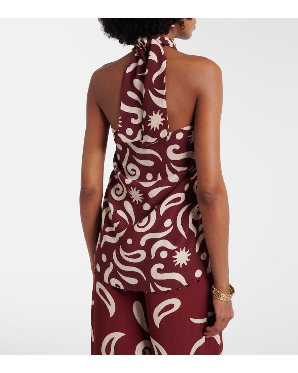 Cala De La Cruz Red Zauma Beaded Printed Top