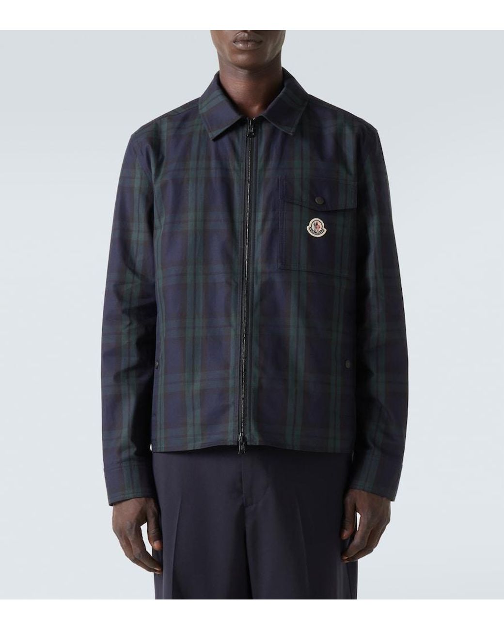 Moncler Blue Checked Cotton Jacket for men