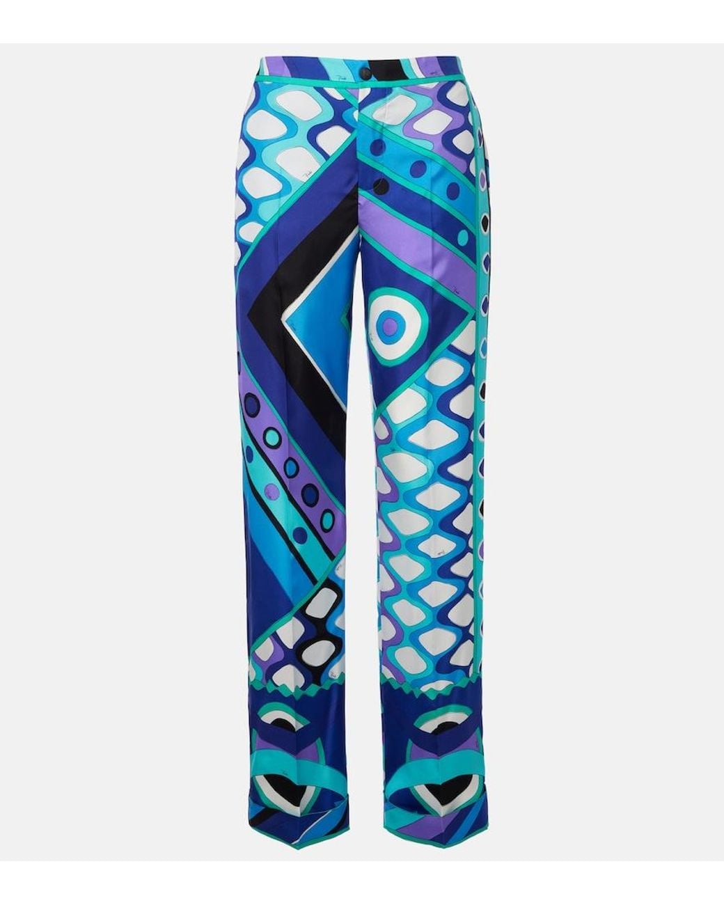 Emilio Pucci Blue Vivara Silk Wide-Leg Pants