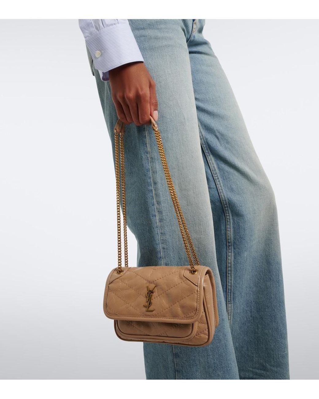 Saint Laurent Natural Niki Mini Leather Shoulder Bag