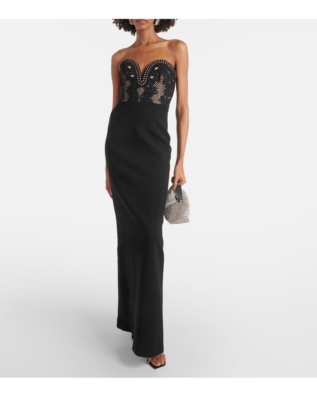 Rebecca Vallance Black Alisa Lace Bustier Gown