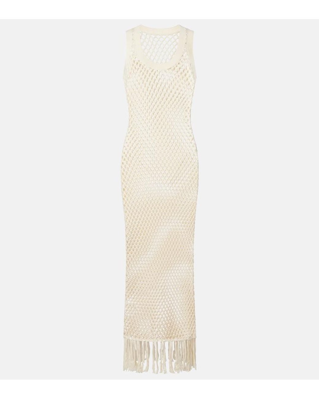 Sir White Ilaria Fringed Open-Knit Cotton Maxi Dress