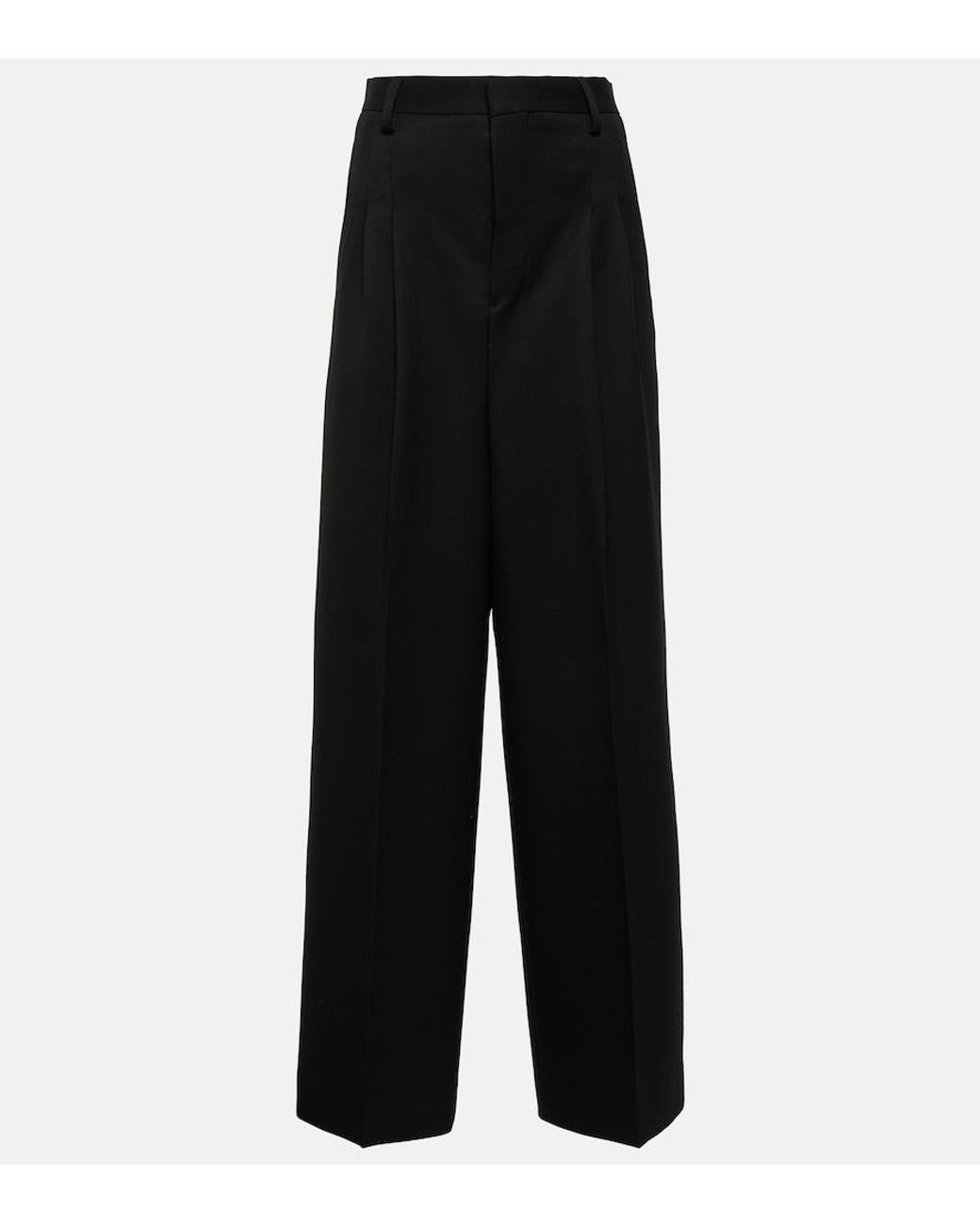 AMI Black High-Rise Wool Wide-Leg Pants