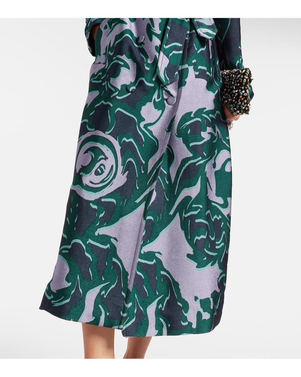 Dries Van Noten Green Printed Trench Coat