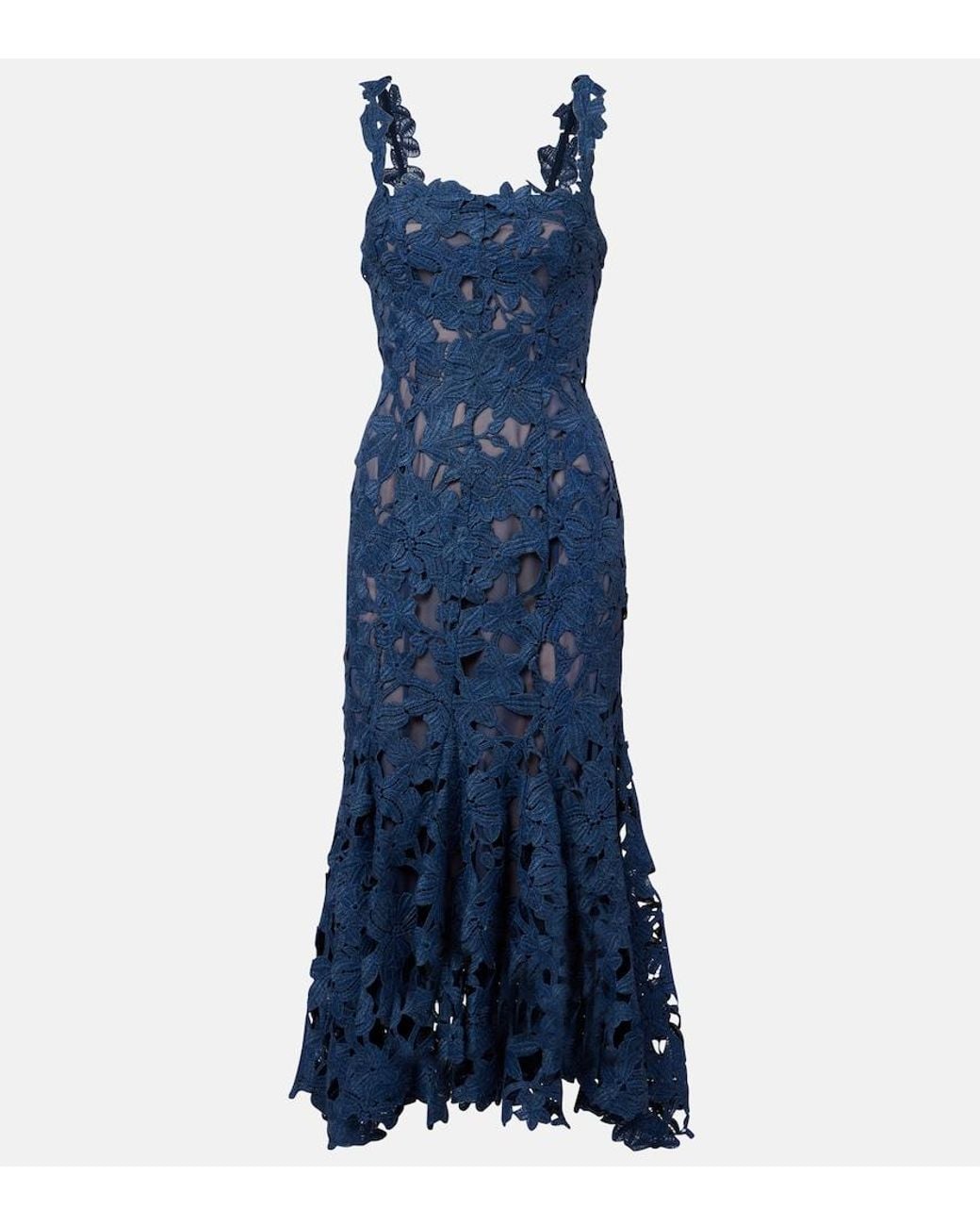 Oscar de la Renta Blue Guipure Lace Midi Dress