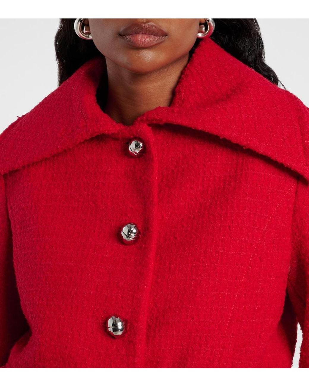Patou Red Cropped Wool-Blend Tweed Jacket
