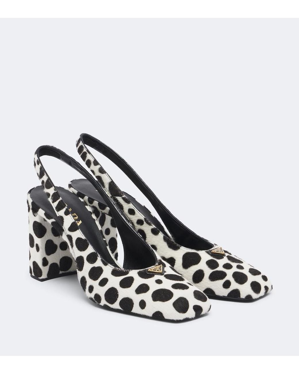 Prada White Cow-Print Calf Hair Slingback Pumps