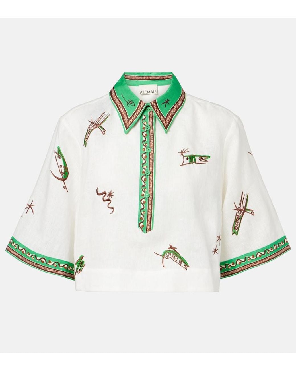 ALÉMAIS Green Wanda Embroidered Linen Shirt