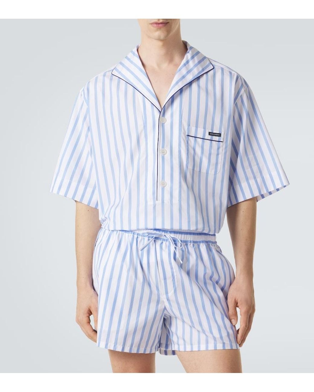 Dolce & Gabbana Blue Striped Cotton And Silk Poplin Shirt for men