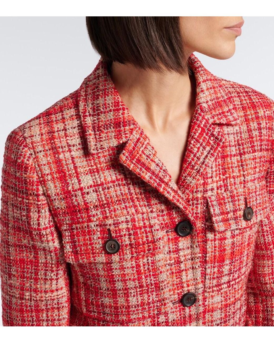Prada Red Wool, Cotton, And Silk Tweed Jacket