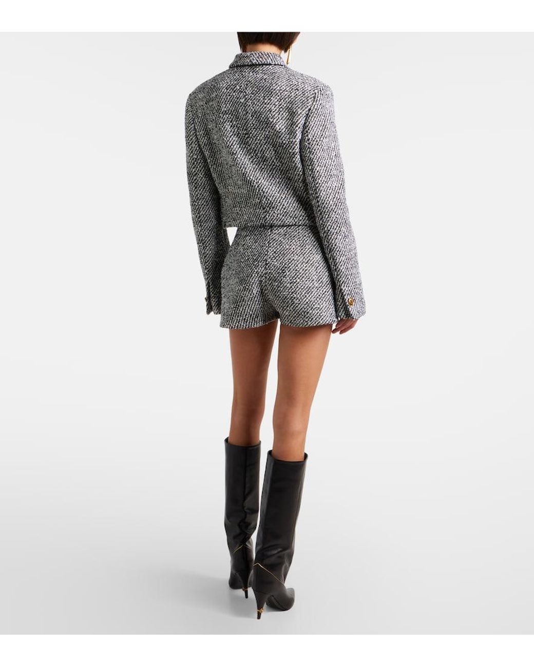 Versace Gray Wool-Blend Boucle Shorts