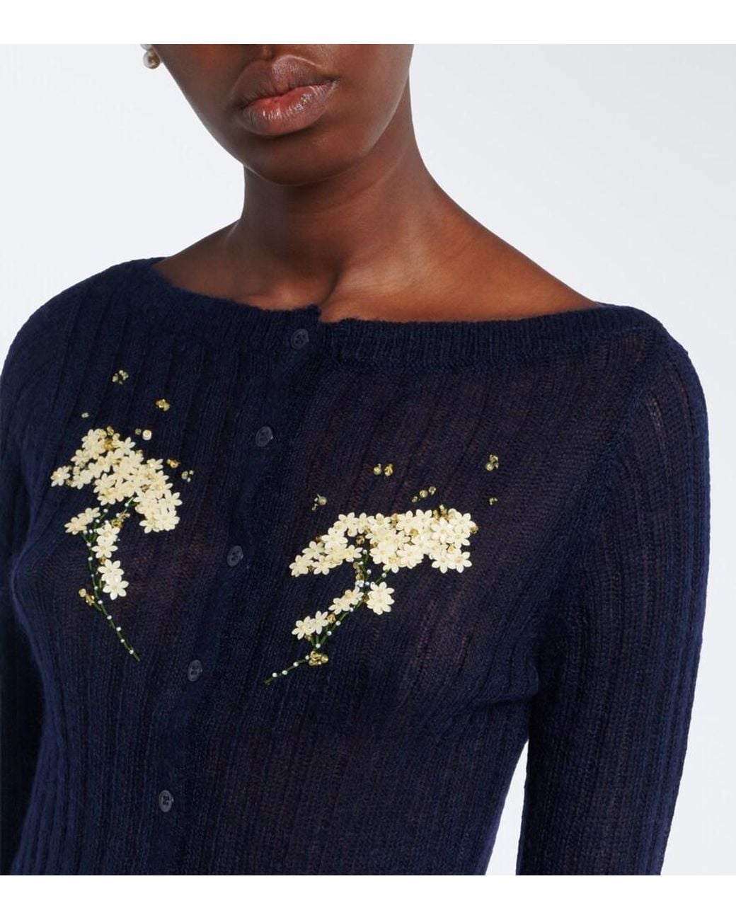 ShuShu/Tong Blue Embellished Wool And Mohair-Blend Cardigan
