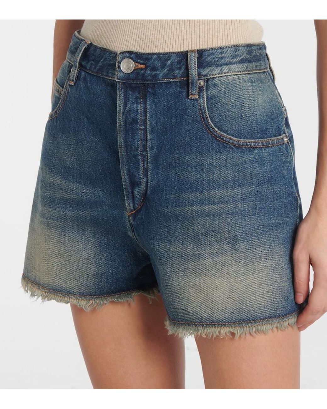 Isabel Marant Blue 'Lesia' Shorts With Fringed Hem
