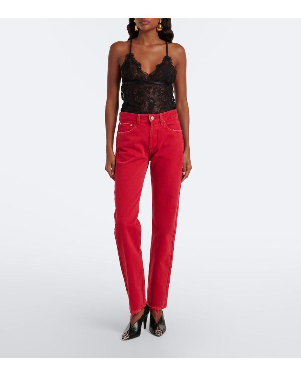 Isabel Marant Red Daya Distressed Slim Jeans