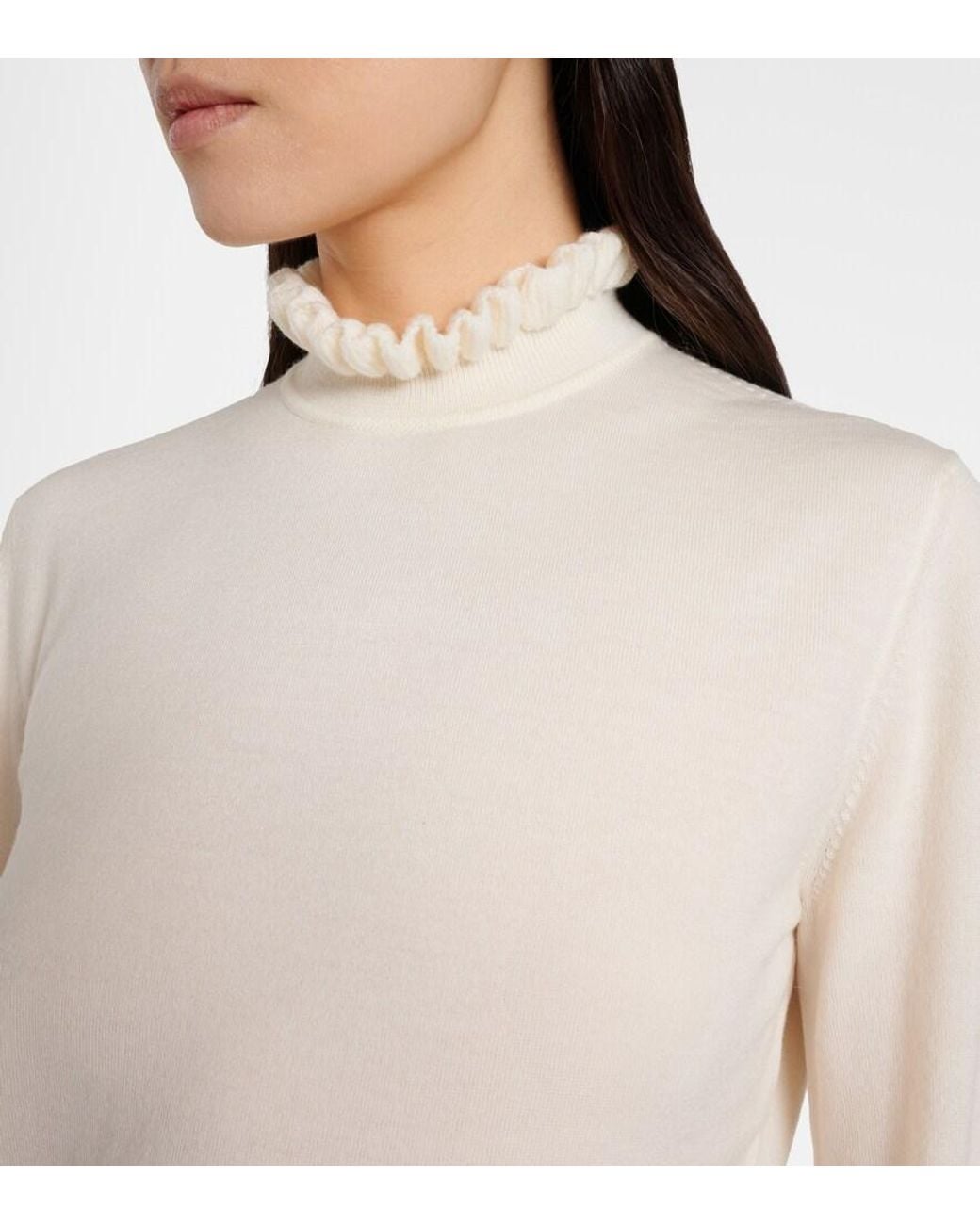Alexander McQueen White Scalloped Wool-Blend Sweater