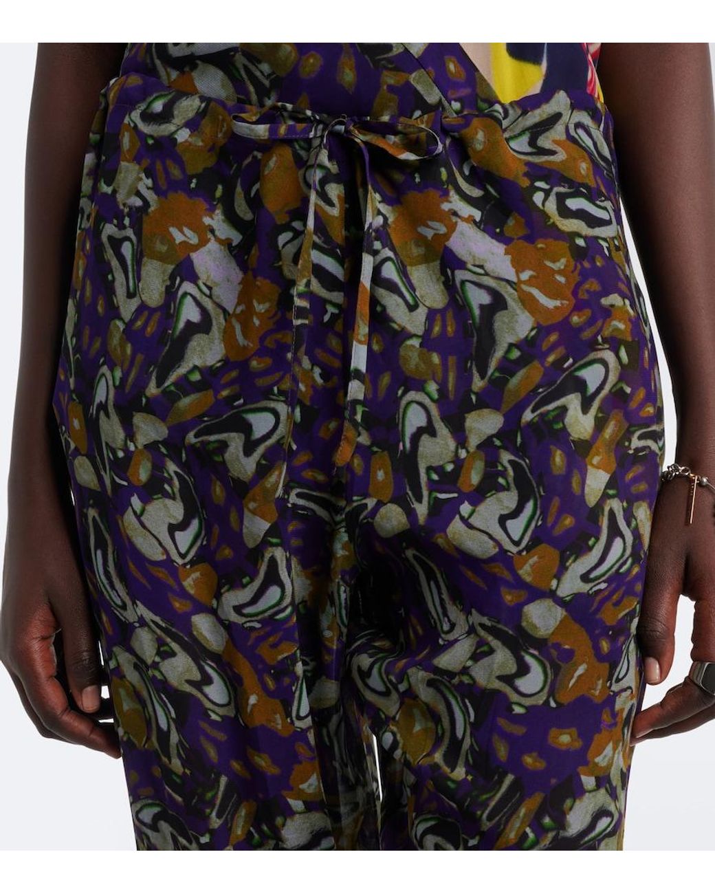 Dries Van Noten Gray Printed Wide-Leg Pants