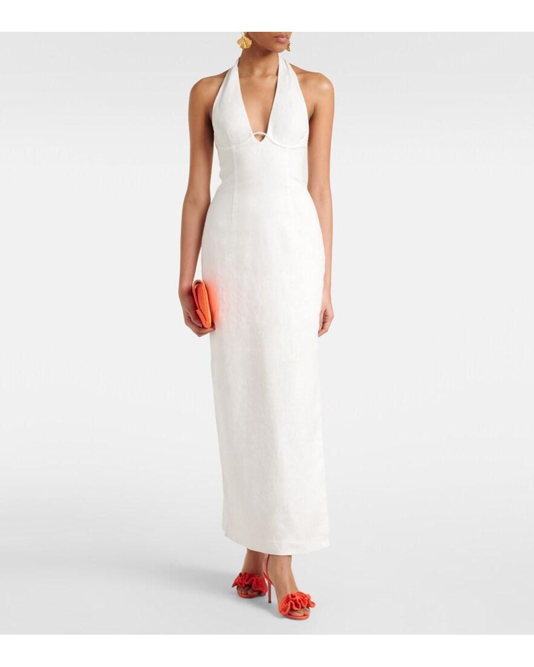 Sir White Halterneck Linen Maxi Dress