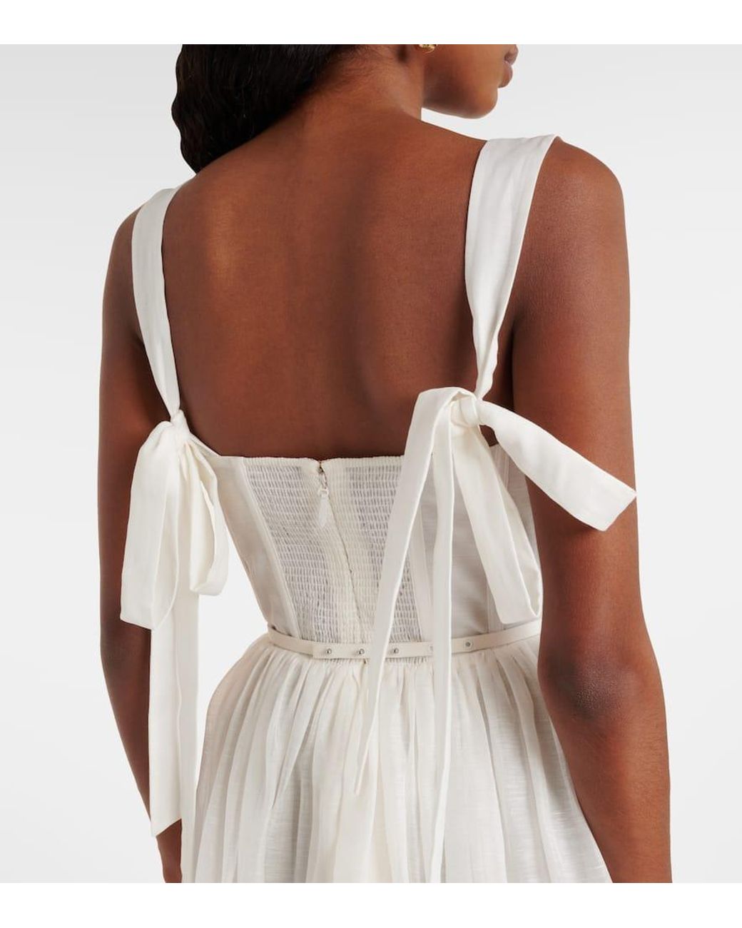 Zimmermann White Dawning Linen And Silk Midi Dress