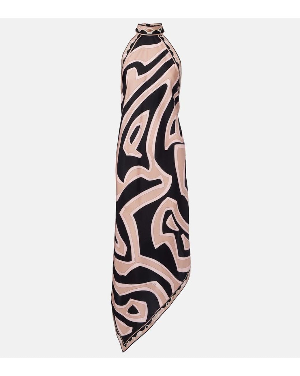 Emilio Pucci White Labirinto Halterneck Silk Twill Midi Dress
