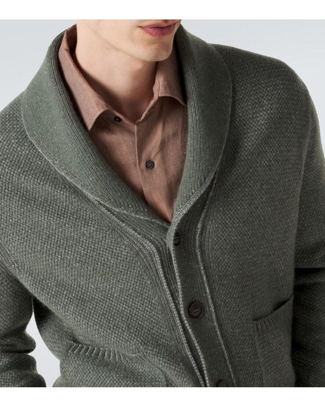 Zegna Green Waffle-Knit Cashmere And Wool Cardigan for men