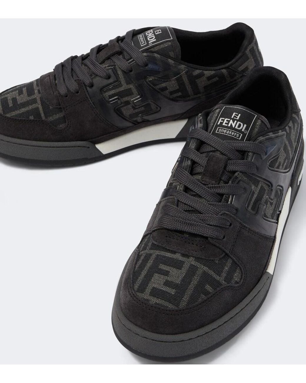 Fendi Black Match Ff Zucca Suede-Trimmed Sneakers for men