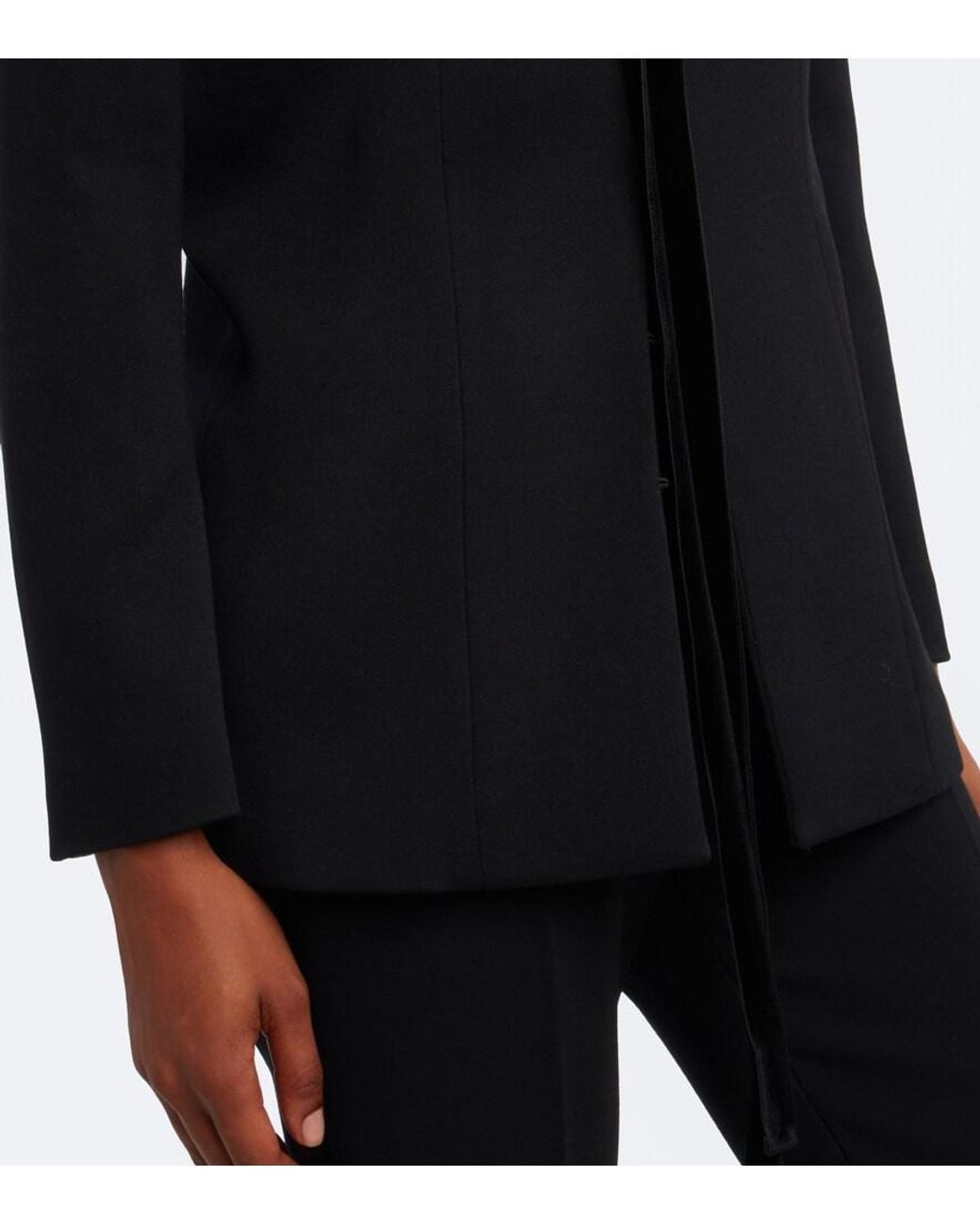 The Row Black Celinde Velvet-Trimmed Wool Blazer