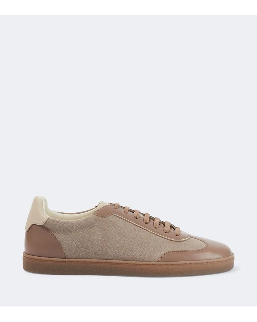 Brunello Cucinelli Brown Leather-Trimmed Herringbone Sneakers for men