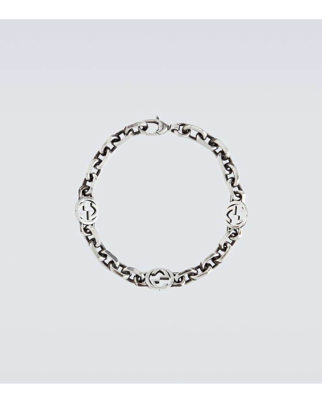 Gucci Metallic Silver Bracelet With Interlocking G for men
