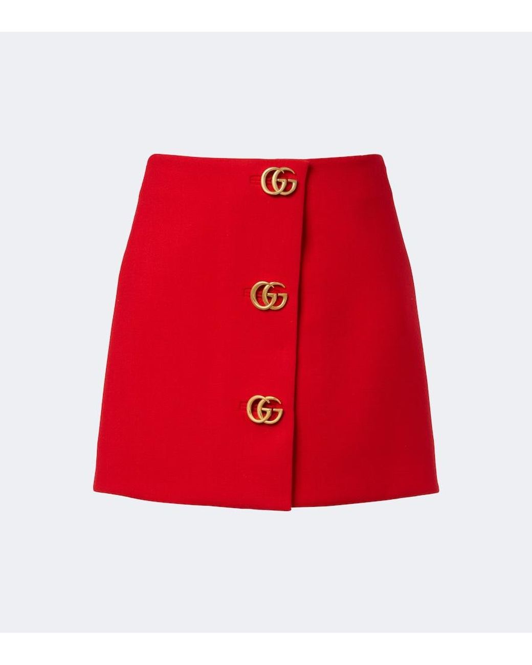 Gucci Red Double G Wool Crepe Miniskirt