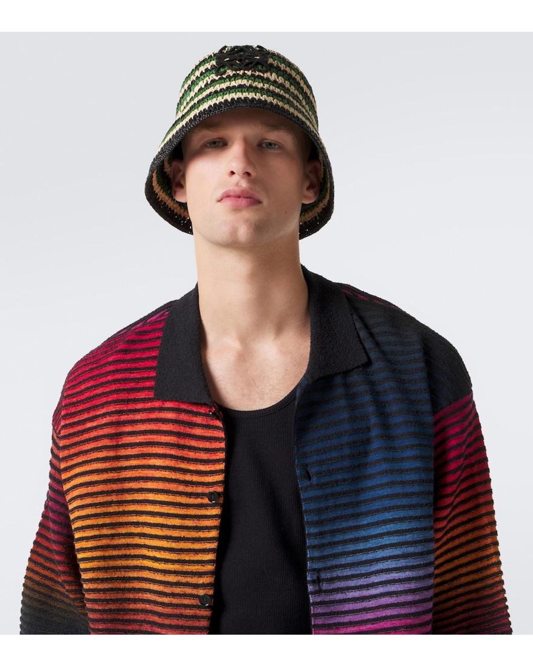 Loewe Green Paula's Ibiza Striped Raffia Bucket Hat for men