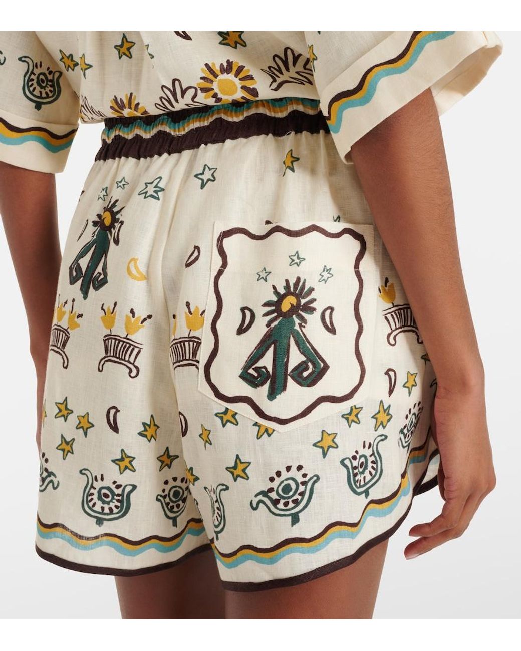 ALÉMAIS Natural Sun Dancer Printed Linen Shorts