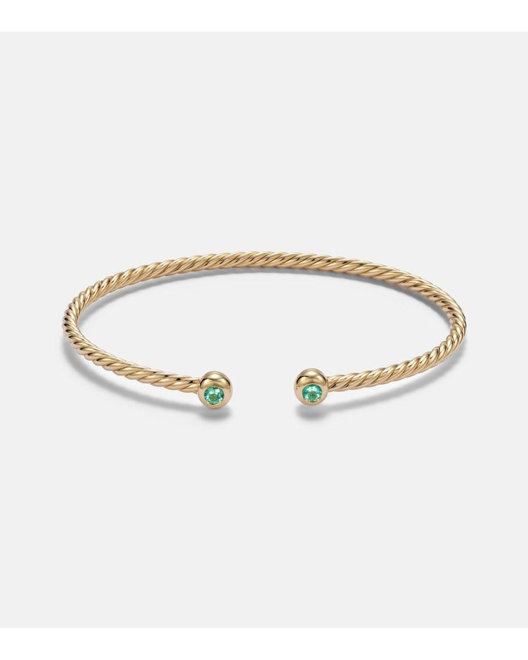 David Yurman Metallic Cablespira Flex Micro 18Kt Cuff Bracelet With Emeralds