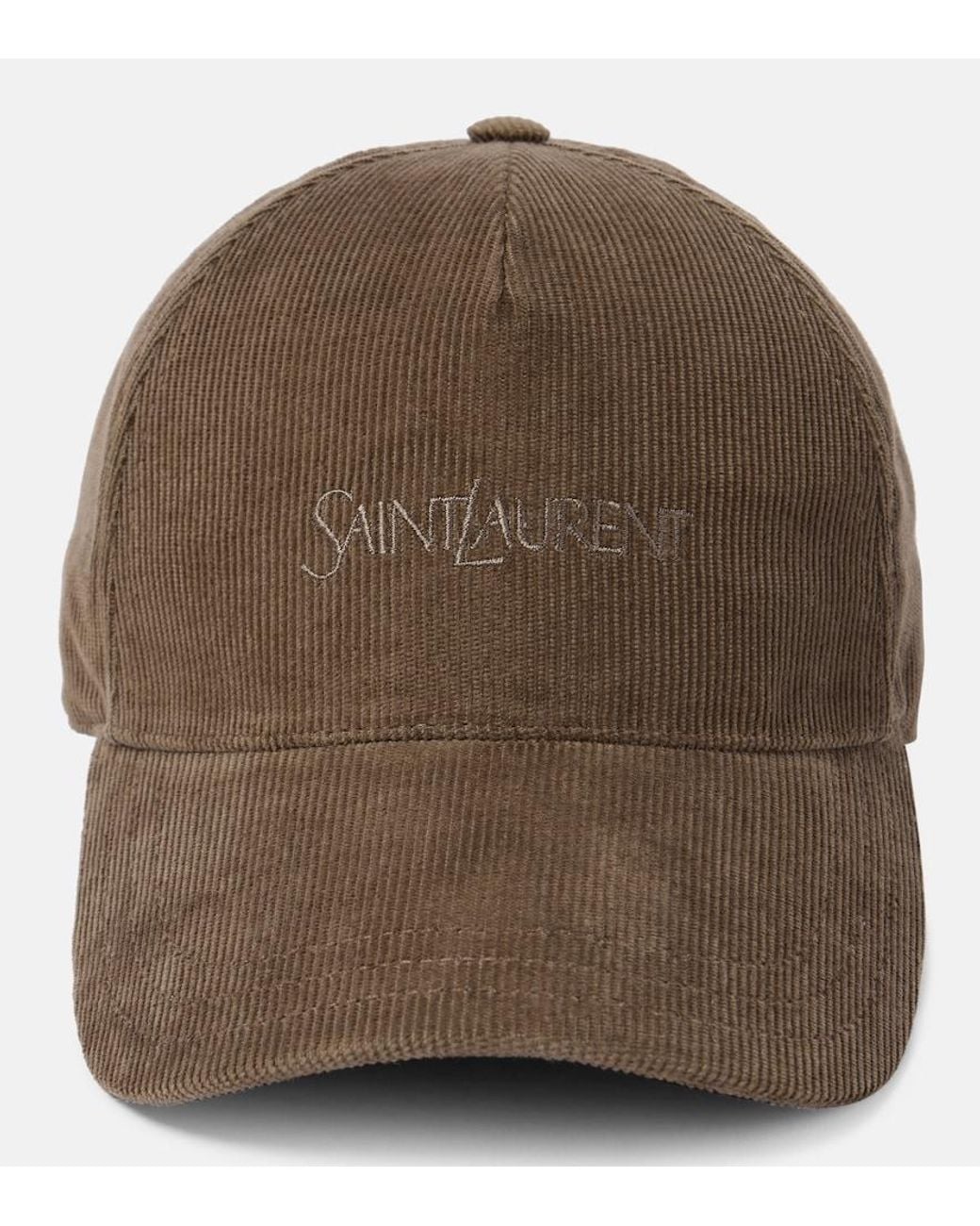 Saint Laurent Brown Corduroy Logo Baseball Cap