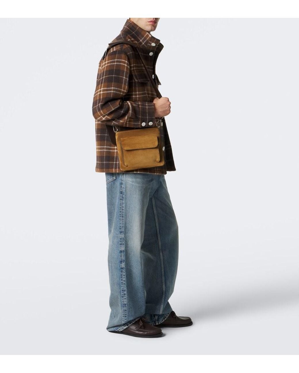 Metier Brown Slide Suede Messenger Bag for men