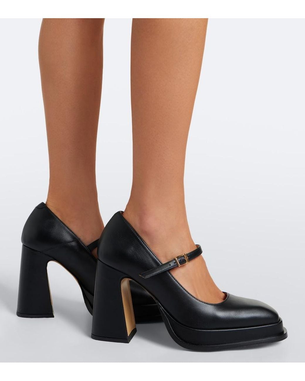 Souliers Martinez Black Casilda Leather Platform Mary Jane Pumps