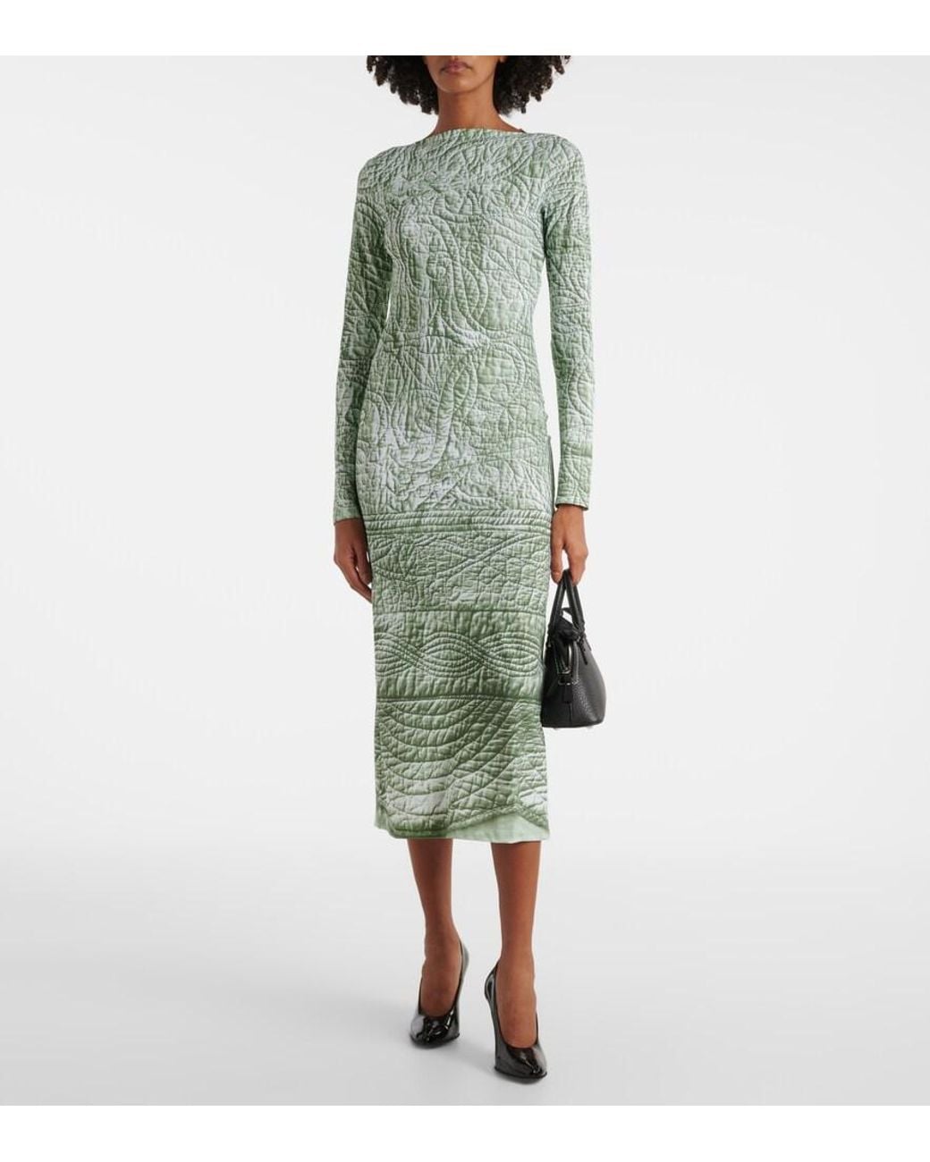 MM6 by Maison Margiela Green Printed Jersey Midi Dress