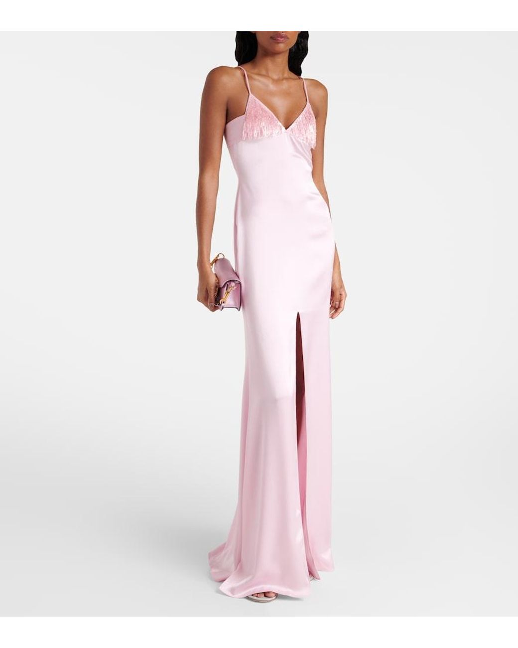 David Koma Pink Sequined Satin Gown
