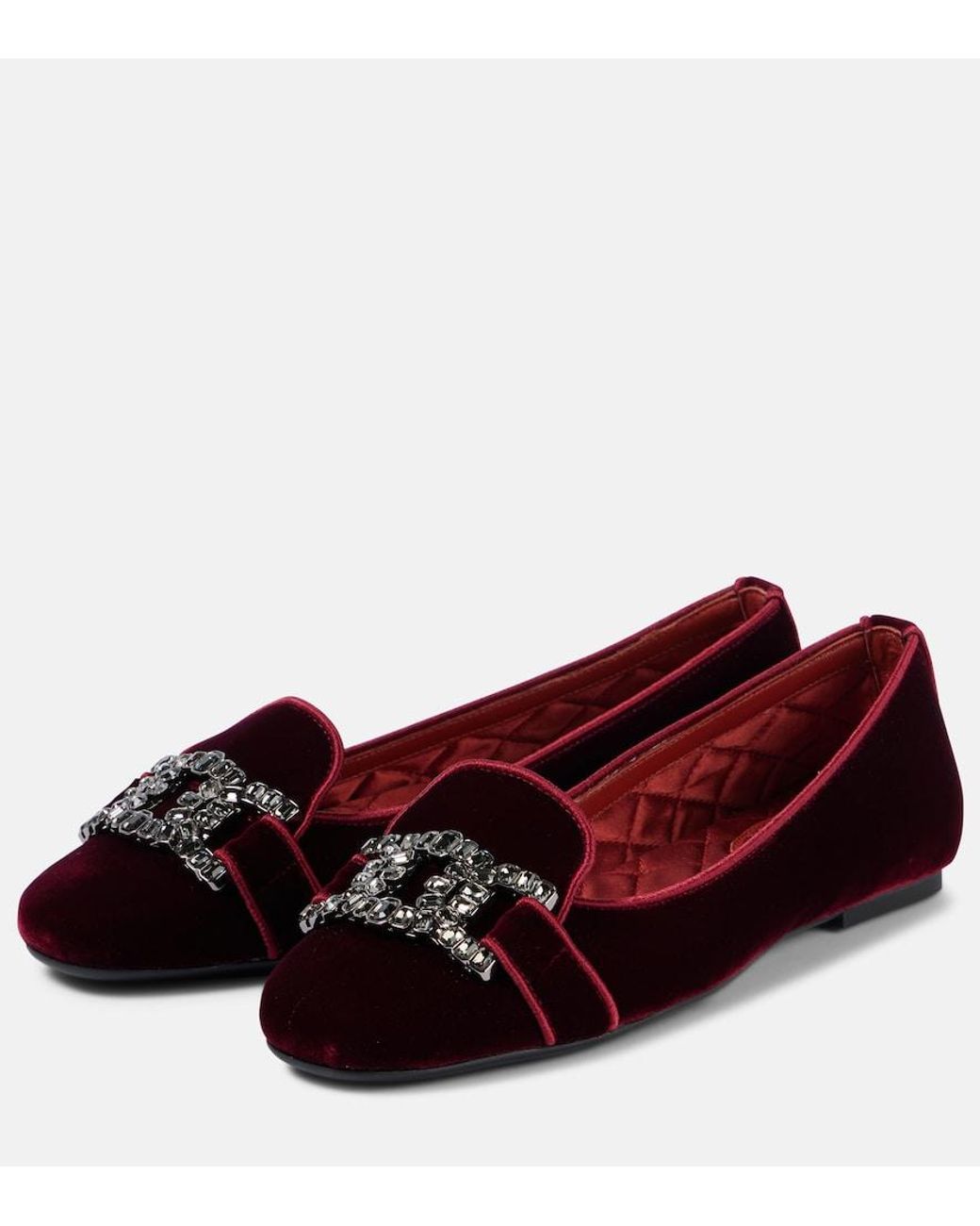Tod's Red Kate Embellished Velvet Ballet Flats